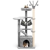 Furdreams Kratzbaum mit Hängematte, Leiter, Pompons & Verstecke – Perfektes mehrstöckiges Kletterhaus für Katzenaktivität, Spiel- und Entspannungszentrum – ideal für Indoor-Katzen – einfache Montage