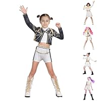 CXFEDHO Demon Hunters Costume Rumi Mira and Zoey Anime Cosplay Costume for Girls - Pop Singer Halloween Party Performance Outfit(Black,130