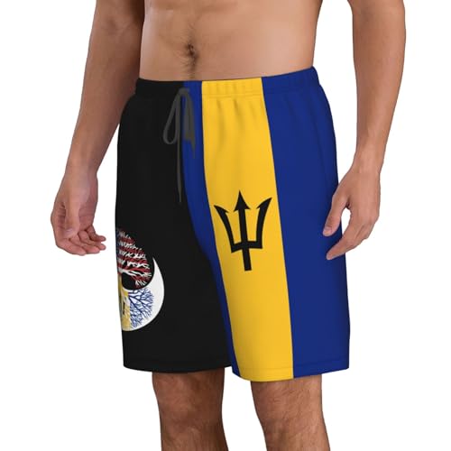 Men's Vintage America Barbadians Barbados Tree Flag Board Shorts Swim Trunks3