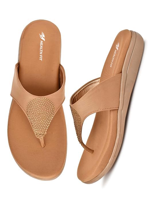 Image of HEALTH FIT EXTRA SOFT Women's Comfortable Memory Foam Doctor Slippers /Flip-Flops|Fashionable Casual & Stylish|Lightweight & Breathable|Outdoor Synthetic Casual Chappals Sandals Ladies & Girls HF21