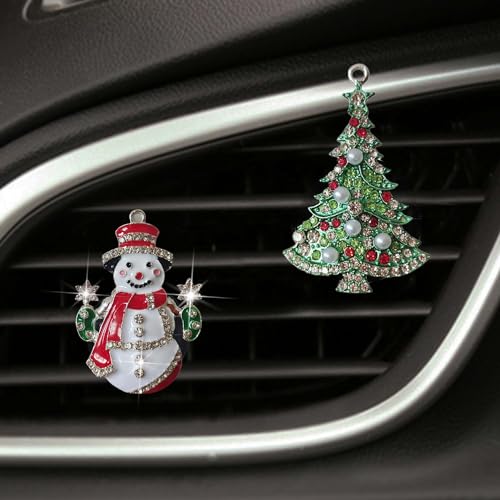 Image of 2Pack Christmas Car Vent Clip Bling Accessories, Crystal Christmas Tree & Snowman Air Freshener, Diamond Car Decoration Essentials for Women (Tree+Snowman)