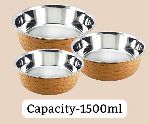 Foodie-Puppies-Stainless-Steel-Pet-Feeding-Woven-Bowl-1500ml-Brown-Large-for-Medium-to-Large-Dogs-Sturdy-Base-FoodWater-Feeding-Bowl-Non-Toxic-100-Safe-for-Pets