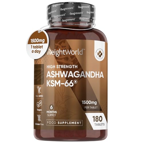 Ashwagandha KSM-66® High Strength 1500mg Tablets - 6 Months Supply (Not Ashwagandha Gummies), Ashwagandha Powder Supplement with 5% Withanolides for Men & Women | 1 Tablet a Day