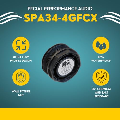 Image of PQN Audio SPA34-4GFCX Rear Nut Mount, Waterproof Low Profile Speakers for Boat, Golf Cart, Motorcycle, RV, Hot Tub - UV Chemical Resistant, Outdoor use Ready (2 Speakers)