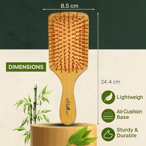 Image of Wooden Paddle Hair Brush for Women & Men, Bamboo Scalp Massage Brush