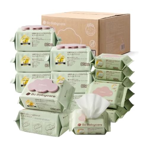 【bc babycare】 おしりふき 赤ちゃん お尻拭き 厚手 ウェットティッシュ ウェットワイプ 手口ふき 蓋付 無添加 純水99.9％ (80枚入 x 8パック＋20枚入 x 8パック)