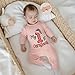 Dcohmch My First Christmas Baby Girl Outfit Fashionable Jumpsuit Embroidery Long Sleeve Romper + Headband Newborn Clothes (Pink, 3-6 Months)