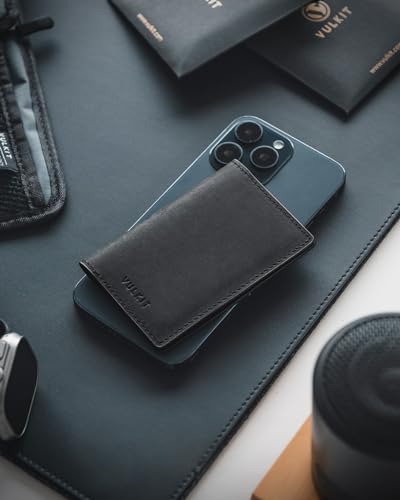 Image of VULKIT Genuine Leather Business Card Holder 2 Sided Slim Business Name Card Organizer for Men or Women, up to Hold 20 cards (Genuine Black)