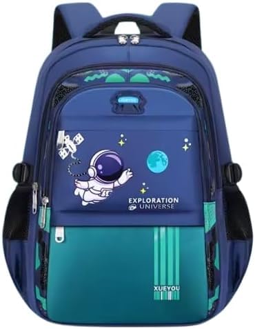 Mochila Escolar Infantil Astronauta, Impermeável, Ortopédica, Azul, preto e Verde, Design Espacial