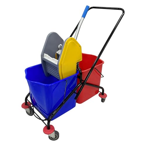 SHUNYILONG 6.6 Gallons x 2 Commercial Mop Bucket with Wringer & Steel Frame | Heavy Duty Dual Bucket System | Separate Dirty Water On Wheels for Janitorial