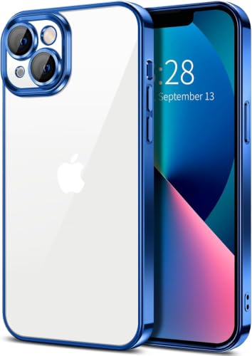 Image of VONZEE Thermoplastic Polyurethane Case Compatible with iPhone 13 (6.1 inch), Luxury Electroplated Soft Edge Bumper Cover, Full Camera Lens Protection, Shockproof Transparent Protective Phone Case, Blue