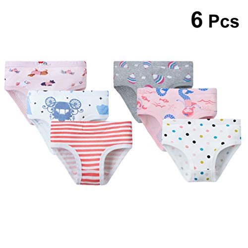 Calcinha de algodão KesYOO 6 peças para meninas, Desenho + Ponto de onda, 120 cm