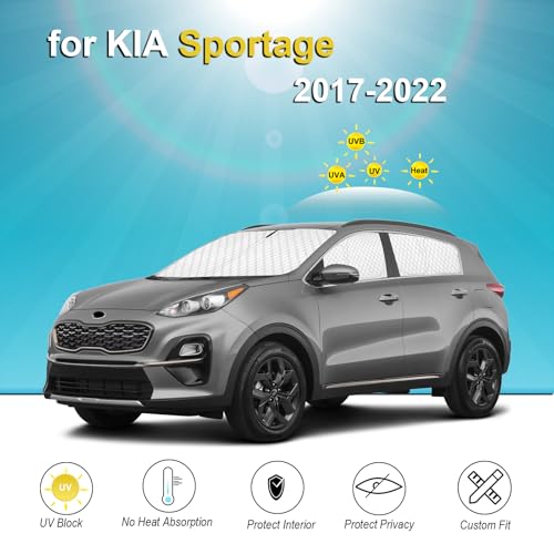 Image of KMF 6pcs Thicken Sun Shades for KIA Sportage 2017-2022 Accessories, Custom Fit Full Car Window Covers for Windshield Side Rear, UV Block and Privacy Blackout for Camping Outdoor