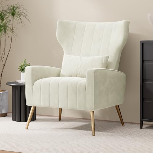 Hawthyhome Fauteuils de Salon Confortable en Velour Fauteuil Scandinave Chaises de Lecture Relaxantes à Dos de l'Aile, Charge Max 130 kg, idéal pour la...