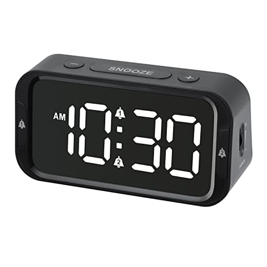 Searon Alarm Clock for Bedroom - Digital Desk Clock for Kids Dimmable LED Display, Dual Loud Alarms, Programmable Snooze, 12/24H, DC 5V/1A USB Port Charger - 5.6 x 2 x 2.8 Inches