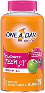 One A Day Teen for Her Multivitamin Gummies Supplement with Vitamins A, C, E, B3, B6, B12, Calcium, and Vitamin D, 150 Count