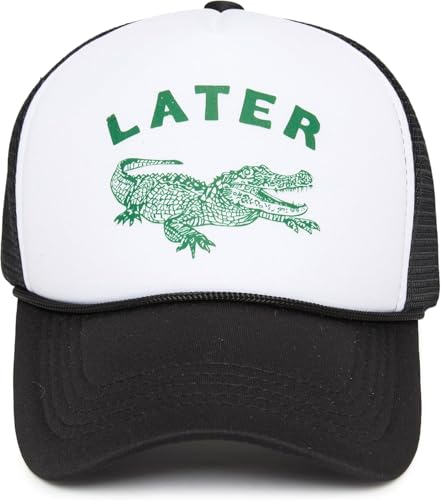 Funky Junque Foam Trucker Hat Funny Mesh Back Baseball Cap for Men & Women Cowboy Chic Party Hat Trendy Womens Trucker Hats - Later Gator - White/Black