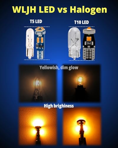 Image of WLJH 40-Pack T10 T5 LED Bulbs with Twist Sockets, 194 168 2825 74 37 W5W | 4014 SMD, 300lm, Polarity-Free, Dimmable, for Dash Instrument Cluster Lights, Dome Map License Plate Parking Lights, Yellow