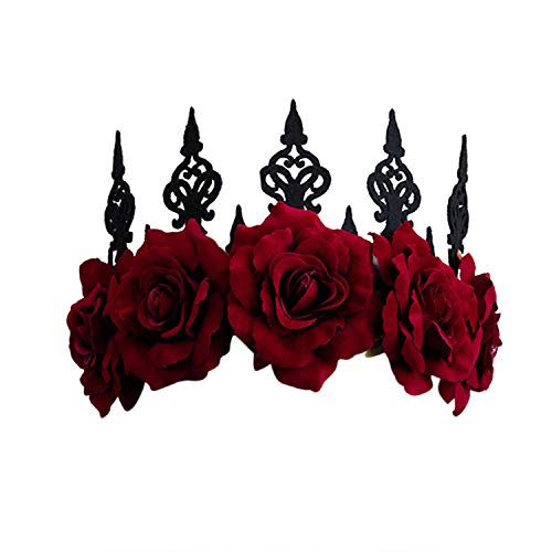 Rose Crown Flower Headband Wreath for Women Girls Ladies Floral Headwear Gothic Hair Band Hair Hoop Fancy Dress Up Costume Accessory Cosplay Party Halloween Hairband Decor Photography Props - Image 2