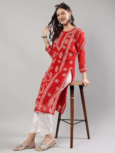 Image of Seva Chikan Hand Embroidered Lucknowi Chikankari Georgette Kurta with Inner Slip for Women SCL4431