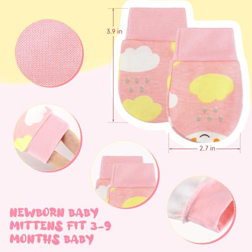 6 Pairs Newborn Baby Mittens No Scratch Gloves Infant Toddler Anti Scratch Essentials Unisex Cotton for 3-9 Months Girls Boys(Pink Series, Cute)2