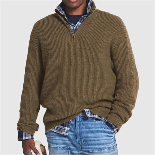 Men's Quarter Business Casual Zipper Sweater Knitted Pullover V-Neck Sweaters Long Sleeve Slim Fit Mock Neck Sweaters4