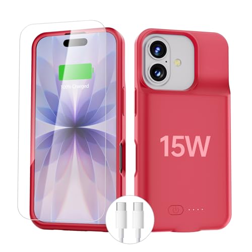 BOPPS Battery Case for iPhone 172026 New Slim Powerful Portable Charger Case 360Protection Rechargeable Extended Charging case for iPhone 17 Red