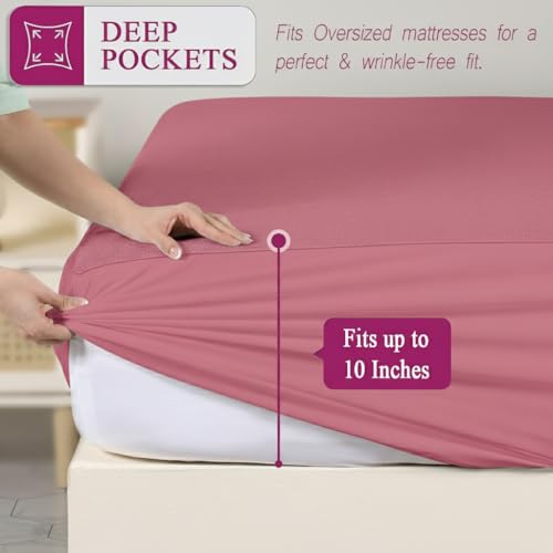 Image of Trance Cotton Feel Terry 72 x 70 inch Ultra Soft Waterproof Mattress Protector | Breathable - Hypoallergenic Fitted Style Mattresses Cover (72x70 inch | 6x5.8 feet, Pink - Pack of 1)