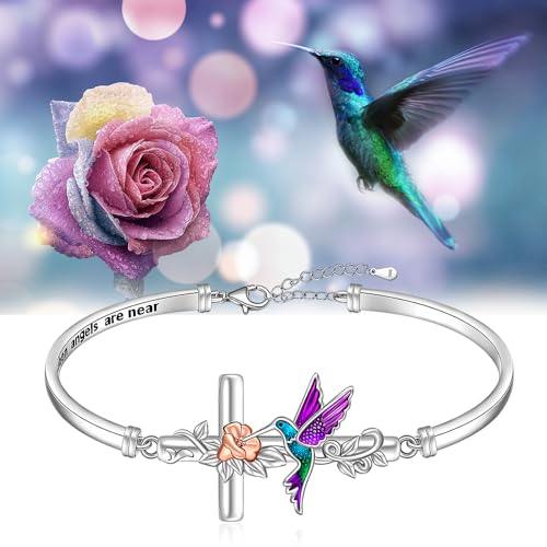 Hummingbird Bracelet for Women Sterling Silver Cross Hummingbird Bracelets Flower Bird Blue Purple Hummingbirds Jewelry Christmas Gifts4
