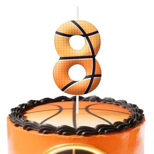 8th Birthday Candles, Basketball Cake Topper for Boys Girls, Number 8 Candle Basketball Themed Birthday Decorations Party Supplies