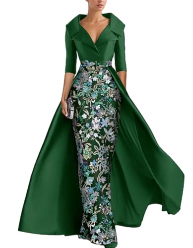A-Line Formal Evening Dress Elegant Satin Floor Length Half Sleeve Shirt Collar Wedding Party Gowns Slit Appliques 2025