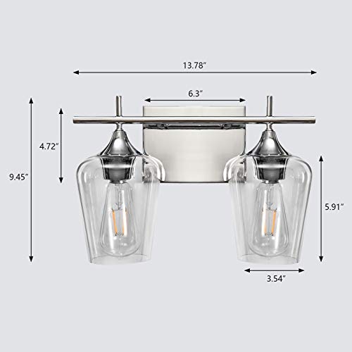 Image of Vanity Lights Fixtures 2 Light Bathroom Light Fixtures, Chrome Bathroom Lighting Fixtures Over Mirror with Clear Glass Shade Modern Vanity Lighting for Bath, Living Room, Bedroom