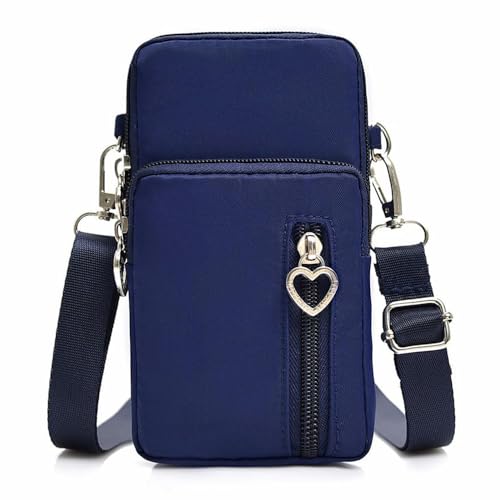 Bolso Para Movil Mujer Para Colgar，Teléfono Bolso Messenger, Bolsa Compacta para Teléfono, Mini Bandolera para teléfonos móviles y Correa Ajustable para Viajes, Compras, Vida Diaria (Azul Marino)