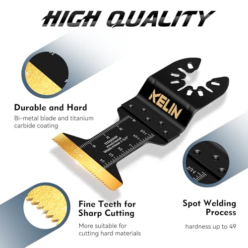 Image of KELIN 32pcs Titanium Oscillating Tool Blades, Universal Multitool Blades for Metal Wood Cutting, Oscillating Saw Blade for Metal Hard Material, Multi Tool Blades Kits Fit Dewalt Bosch Milwaukee Ryobi