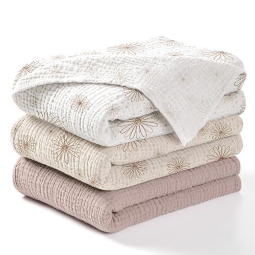 Image of lulumoon Baby Muslin Swaddle Blankets: Soft Receiving Blanket for Newborn - Cotton Swaddling Blankets for Neutral 3Pack(SandDaisy)