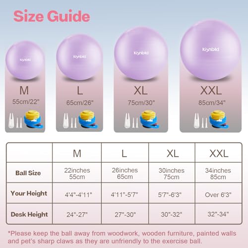 Image of kisnbld Exercise Ball, Extra Thick Yoga Ball for Workout Pregnancy Stability, 4 Sizes Anti-Burst Balance Ball with Foot Pump - Heavy Duty Fitness Ball Chair for Office, Home & Gym