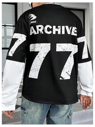 Boy's Graphic Crewneck Sweatshirts Long Sleeve 2 in 1 Pullover Tops Vintage Streetwear3