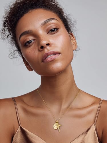 NORBU 925 Sterling Silver Cross Necklace for Women with Miraculous Medal, 18K Gold Plated Virgin Mary Necklace, Double Pendant Mother Mary Necklaces Christian Jewelry Religious Gift for Her4