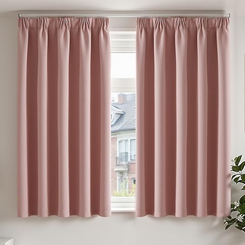 TOPICK Gardinen Vorhänge Verdunklungsvorhänge 2er Set H145xB140 Rosa – Ansicht 1