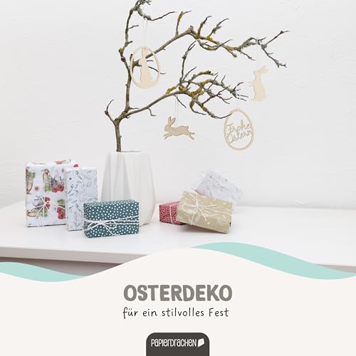 12 Osteranhänger aus Holz - Wiederverwendbare Oster Dekoration 7x7 cm - 1,8cm dick - 4 Verschiedene Designs je 3X - Hasen - Set 2
