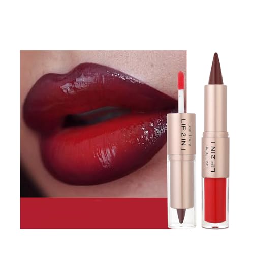 2-in-1 Double-Ended Matte Lip Liner Lipstick & Lip Gloss Duo Long-Lasting High-Pigment Smooth Lip Colour for Defined & Glossy Looks (# 07)