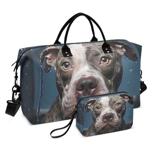 Travel Duffel Bag Pitbull Dog Bath Gym Bag Sports Tote Bag with Multiple Interior Pockets Shoulder Weekender Bag for Women Men with Toiletry Bag 20.5”x 7.9”x 13.8