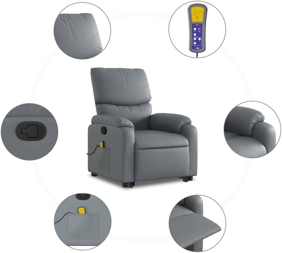 vidaXL Stand Up Massage Recliner Chair Gray Faux Leather, Metal, Plywood
