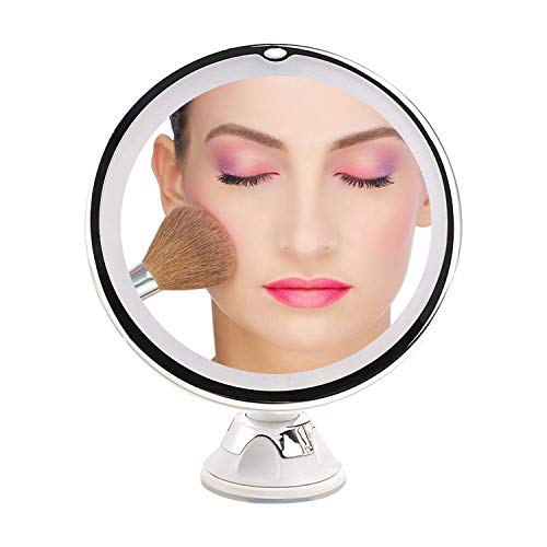 10X Magnifying Led Lighted Makeup Mirror Vanity Cosmetic Mirror lights with Strong Locking Suction, 360 Degree Rotation, Natural White LED, Battery Operated