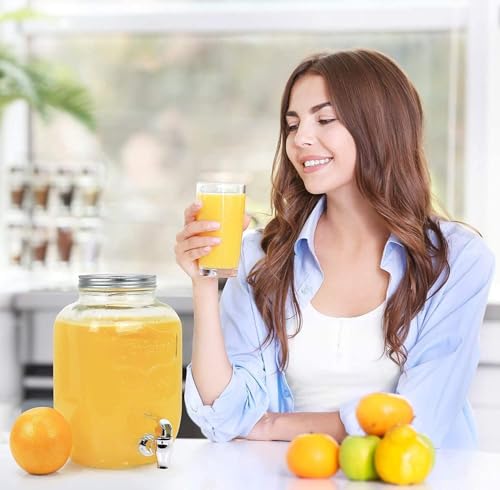 Image of 4 Liter Glass Beverage Dispenser Jar with Tap - Airtight Water Jar for Detox Water, Beer, Lemonade, Cocktails - Ideal for Kitchen, Parties, and Commercial