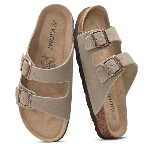 Image of KIDMI Unisex Summer Sandals Arch Support Cork Footbed Slide Sandals with Double Adjustable Buckle for Women Men
