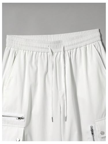 OYOANGLE Men's Wide Leg Cargo Pants Streetwear Drawstring Waist Hip Hop Baggy Track Pants with Pockets3