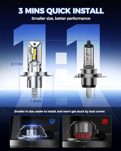 Image of Marsauto H4 /9003 Light bulb, 800% 40000LM Brightness 6500K Cool White, Real 1:1 Mini Size, Plug and Play, Non-polarity, Pack of 2