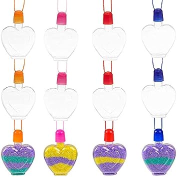 The Dreidel Company Make Your Own Sand Art Bottle Necklace, Sensory Sand Art for Kids, 12-Pack Sand Art Heart Necklace
