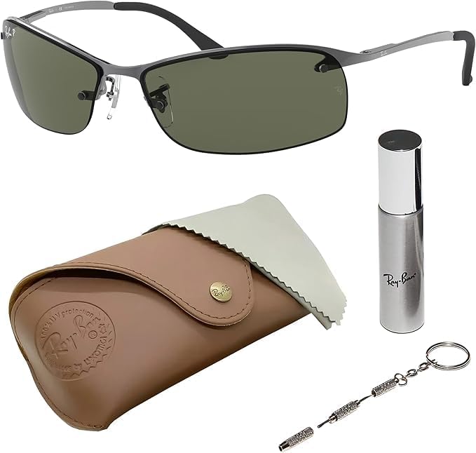 Image of Ray-Ban RB3183 Rectangle Shaped Sunglasses for Men with Official RAYBAN Eyewear Kit